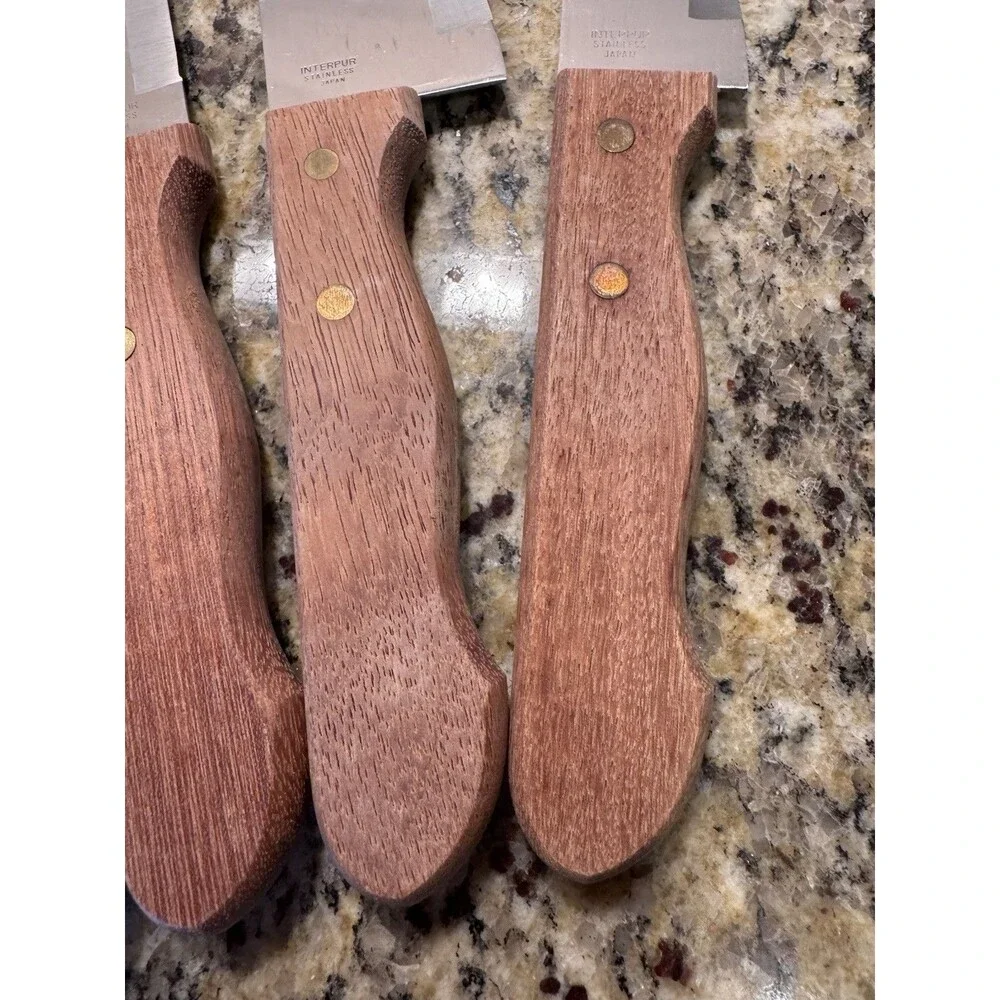 Vintage Interpur Chef’s Delight Japan Stainless 4pc Knife Set Wood Handle Cleave